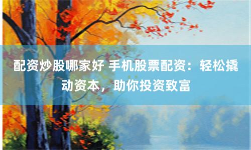 配资炒股哪家好 手机股票配资：轻松撬动资本，助你投资致富