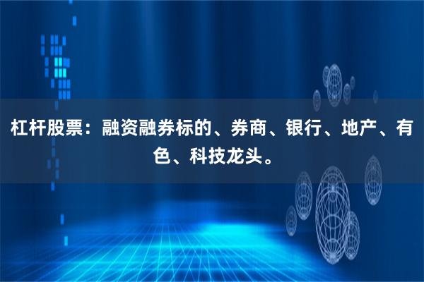杠杆股票：融资融券标的、券商、银行、地产、有色、科技龙头。